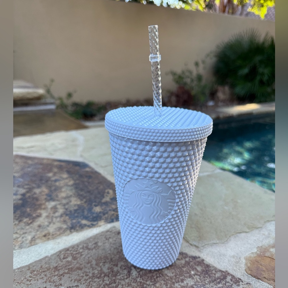 Starbucks 2024 White Studded Bling Cold Cup Grande 16oz  Mint Green Interior
